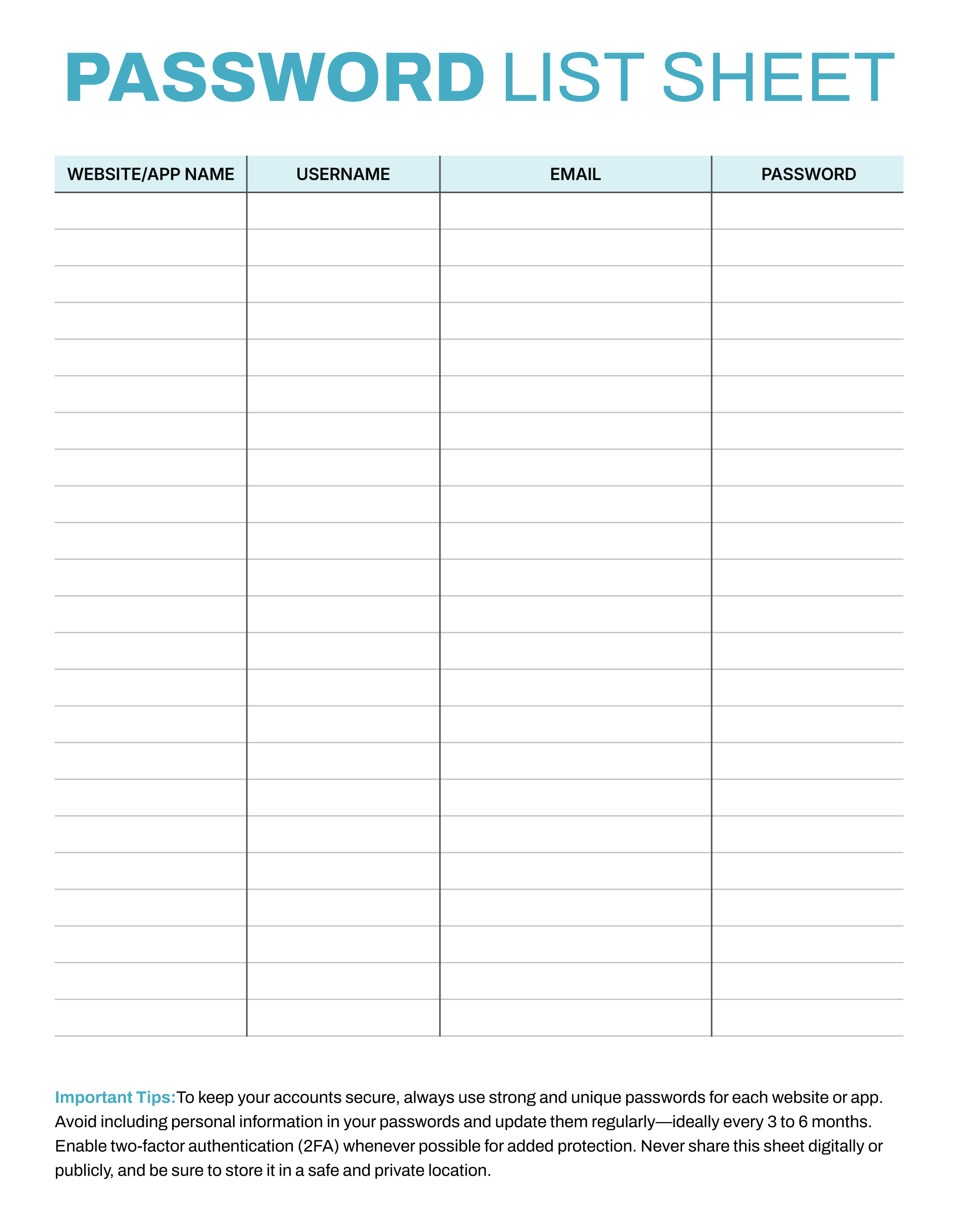 Password List Template 06 - PDF, Adobe Illustrator