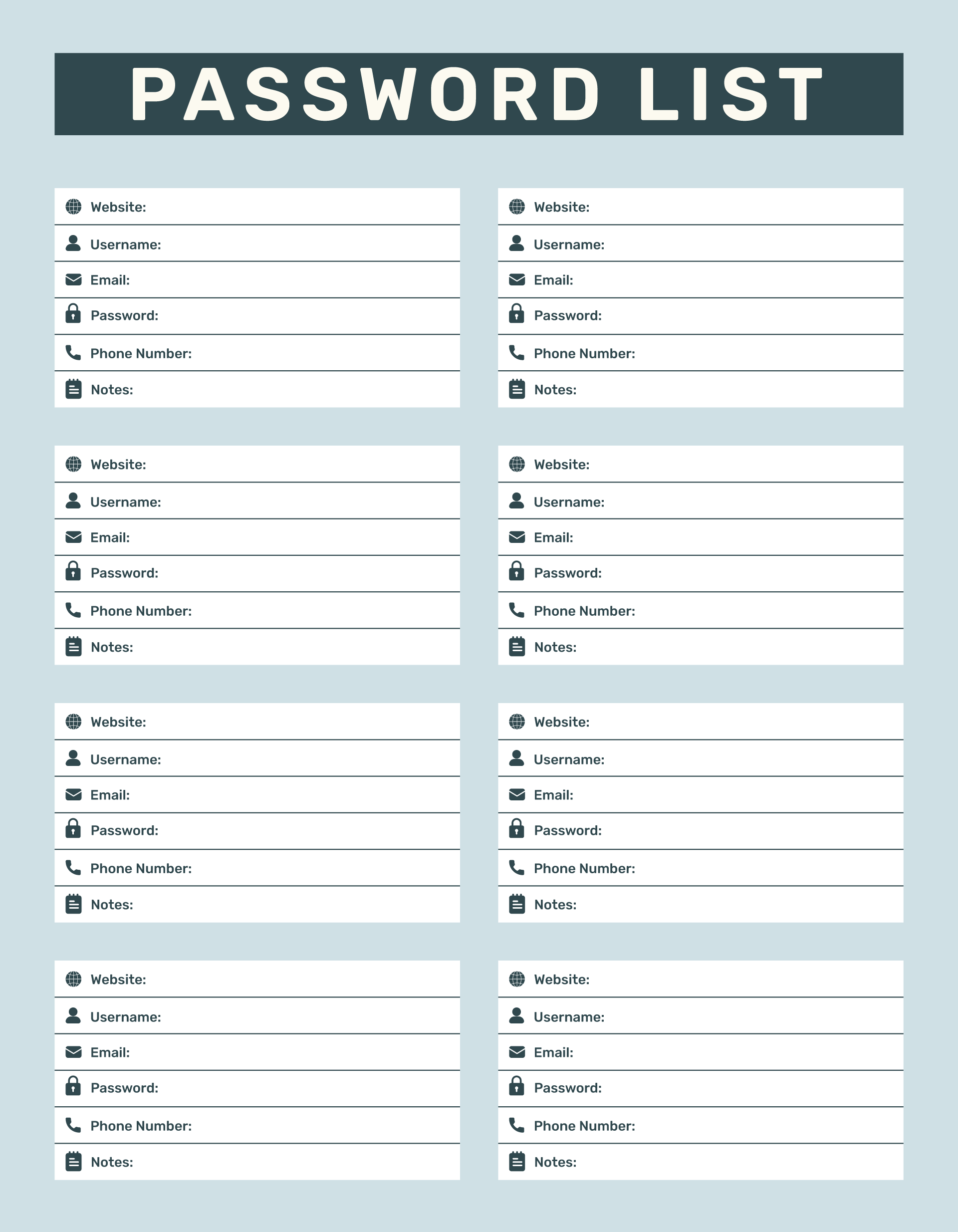 Password List Template 09 - PDF, Adobe Illustrator