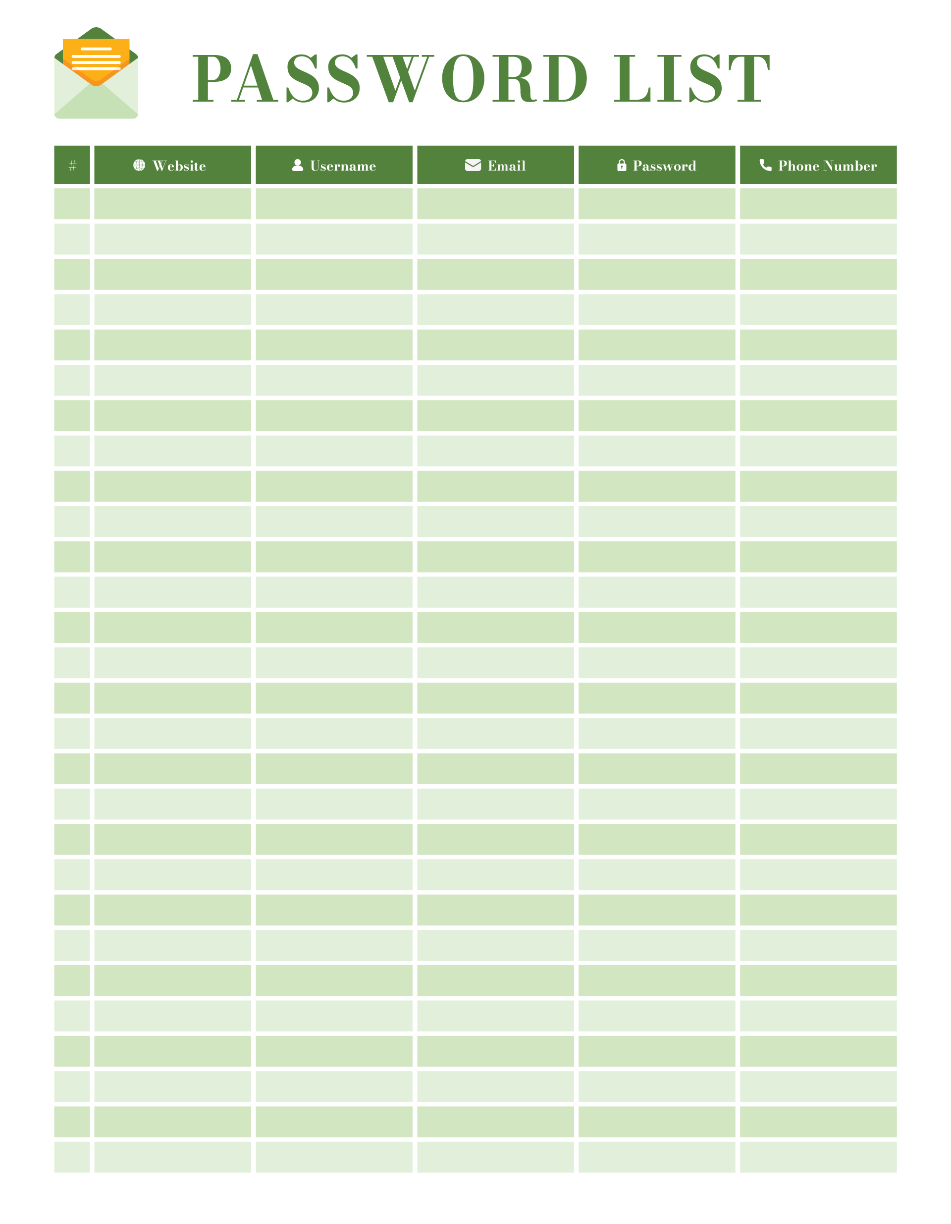 Password List Template 10 - PDF, Adobe Illustrator