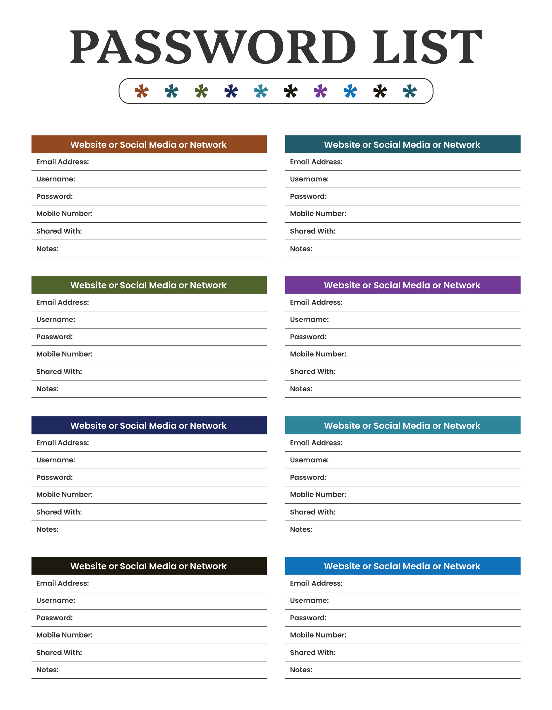 Password List Template 12 - PDF, Adobe Illustrator