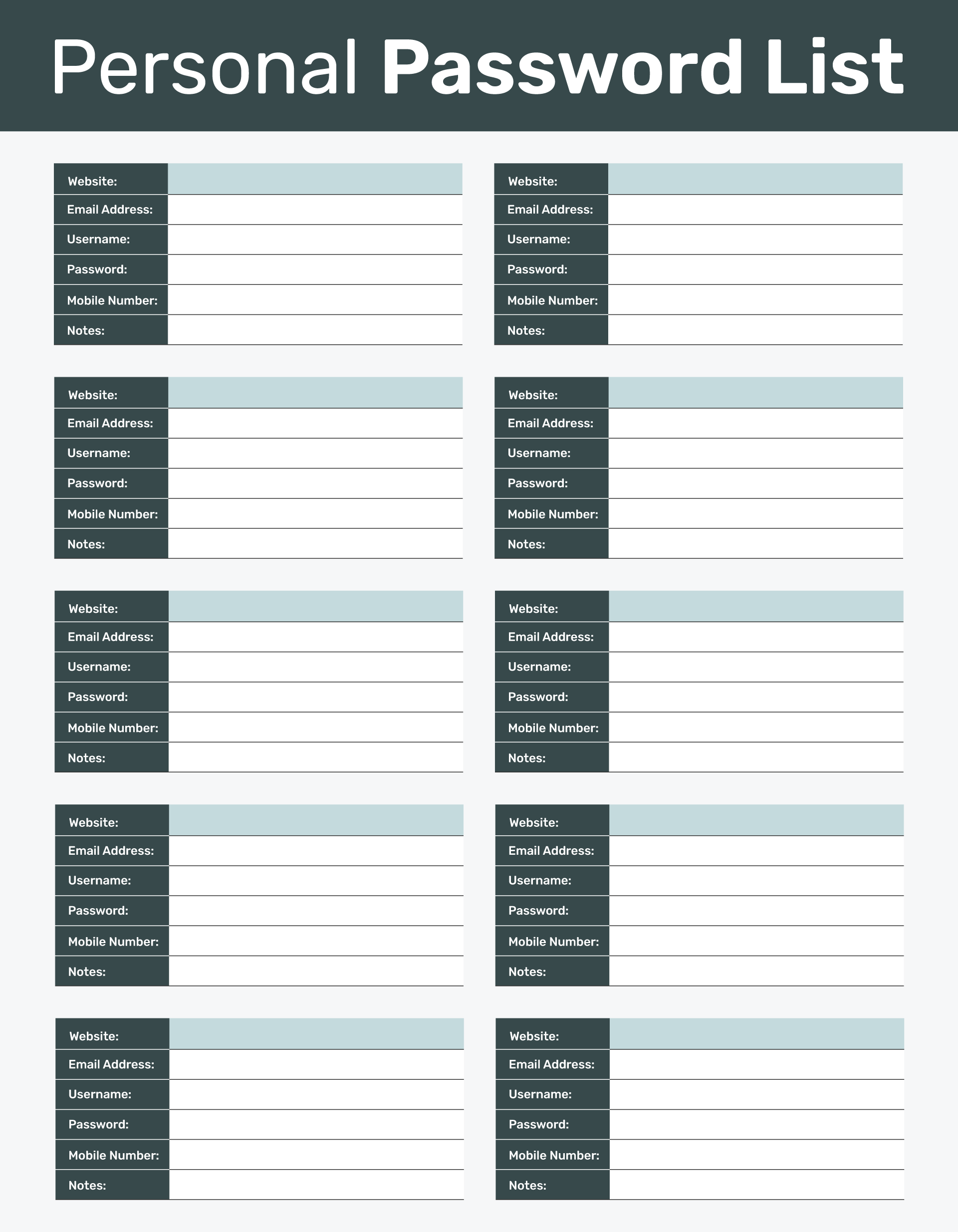 Password List Template 13 - PDF, Adobe Illustrator