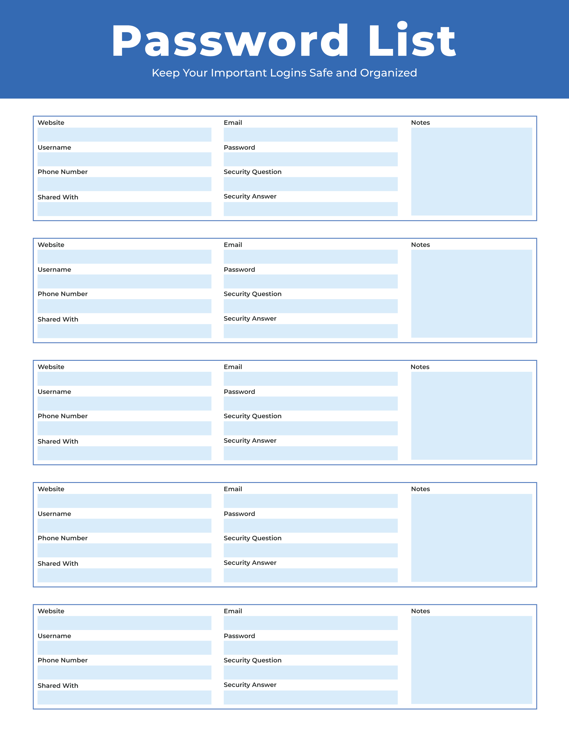 Password List Template 14 - PDF, Adobe Illustrator