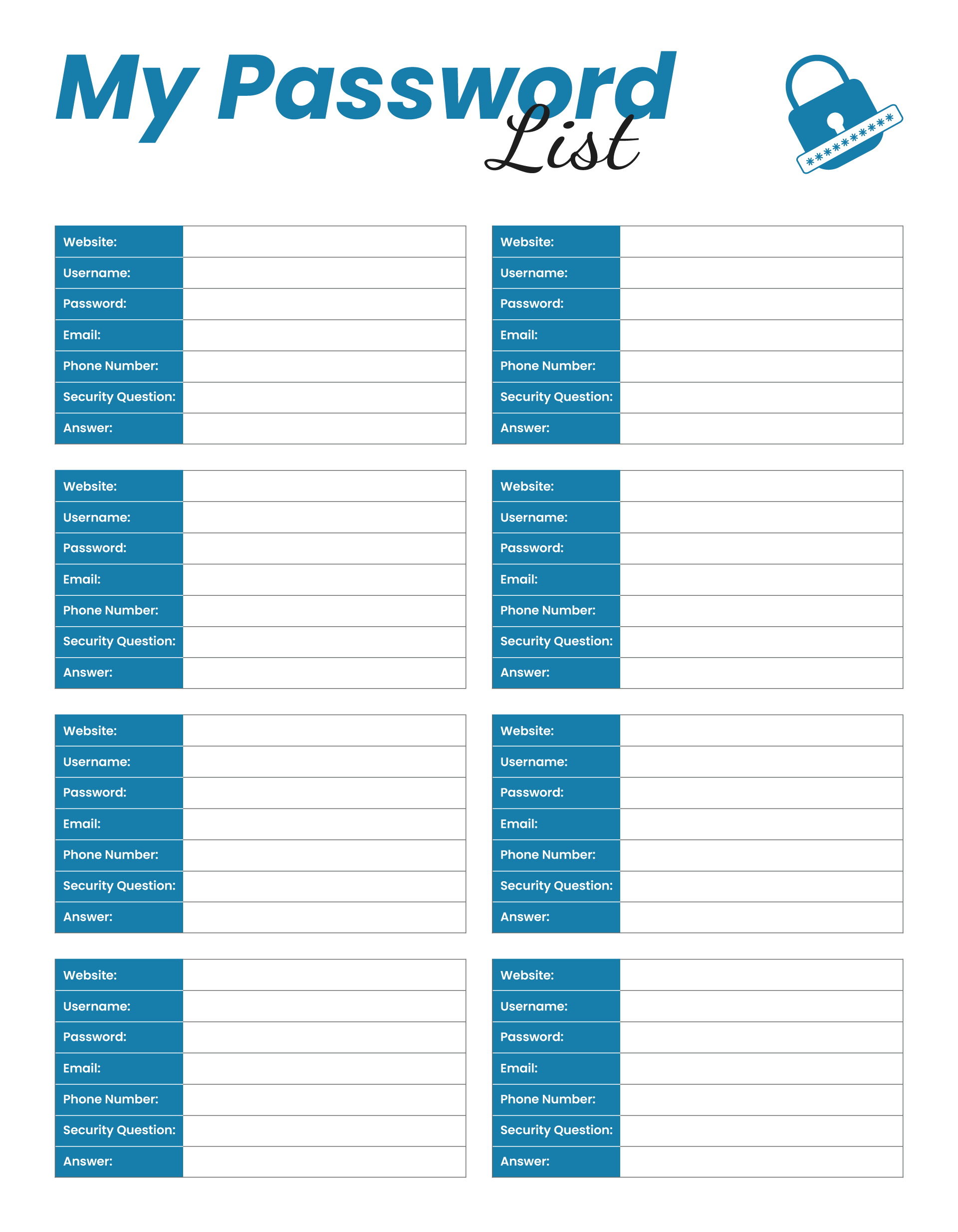 Password List Template 15 - PDF, Adobe Illustrator
