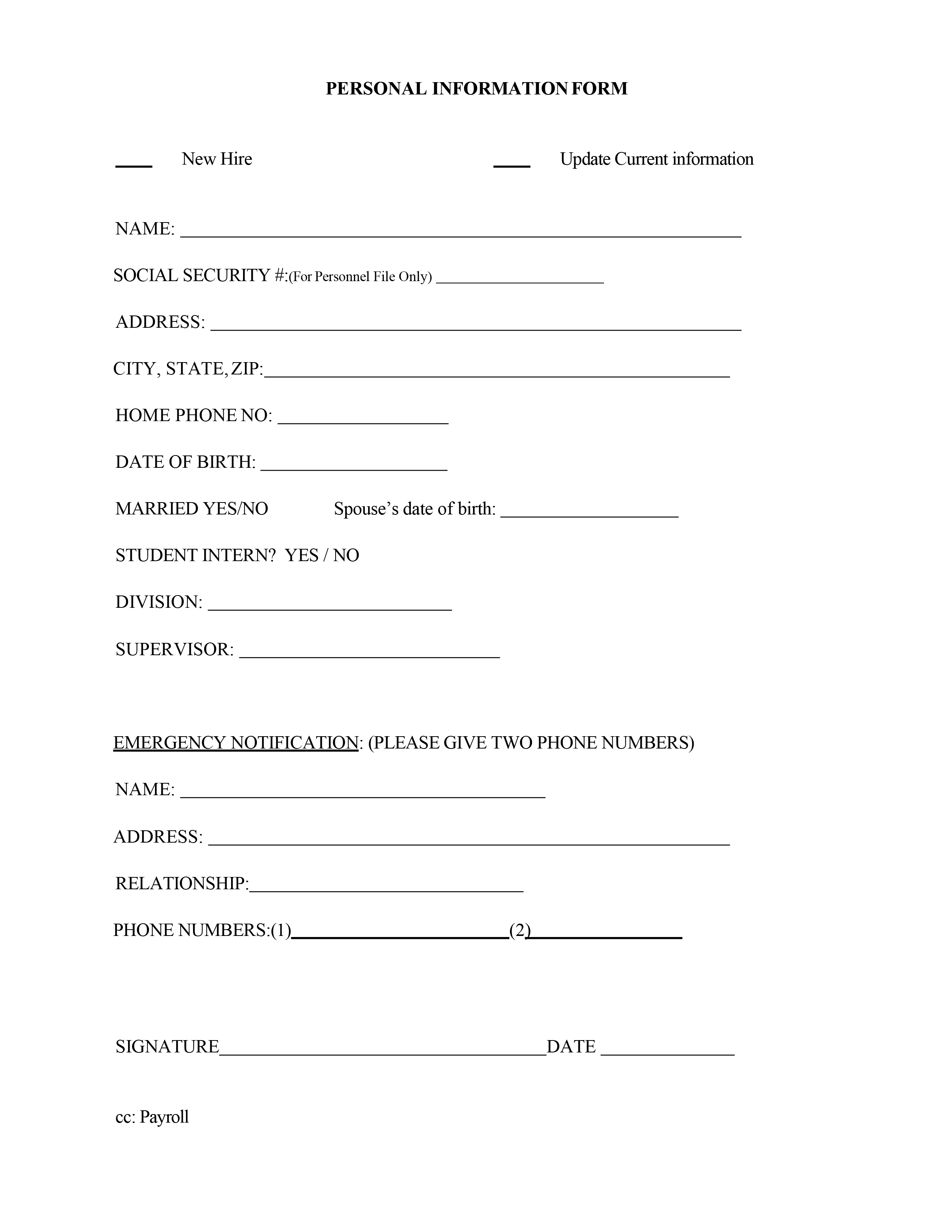 Personal Profile Form - Word