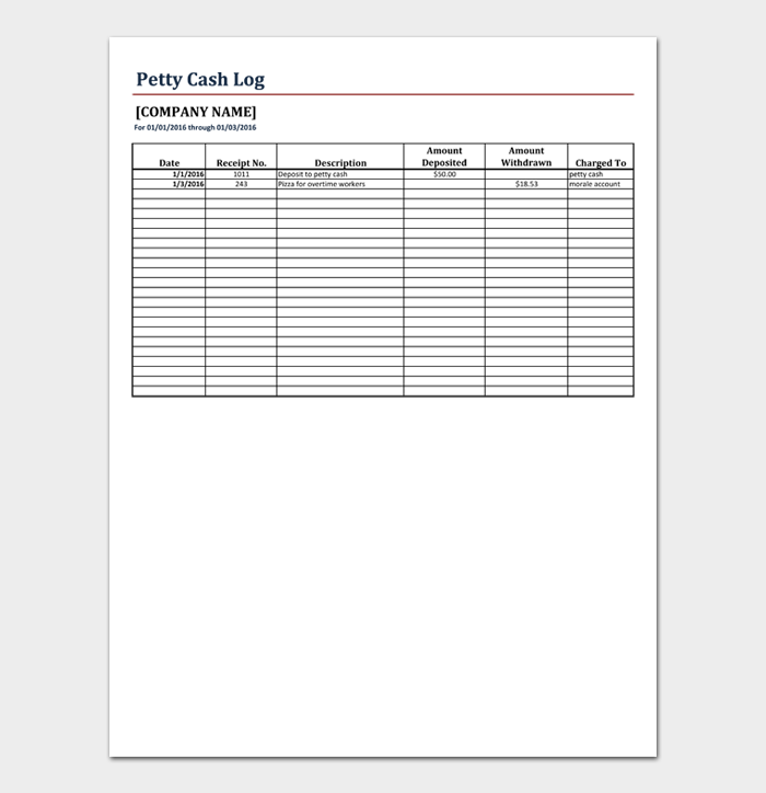 Petty Cash Log #01 - Excel