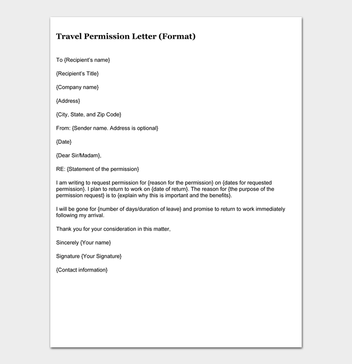 Travel Permission Letter #7 - Word