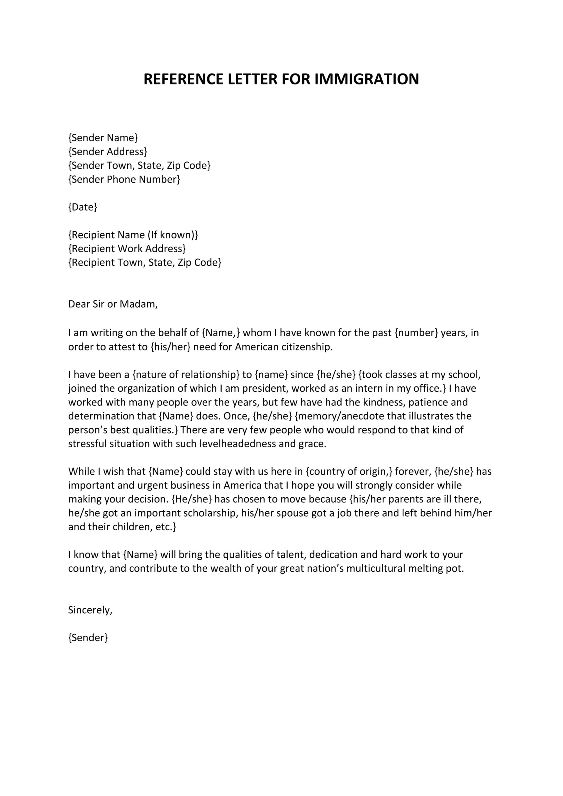 Colleague Immigrant Character Reference Letter - Word