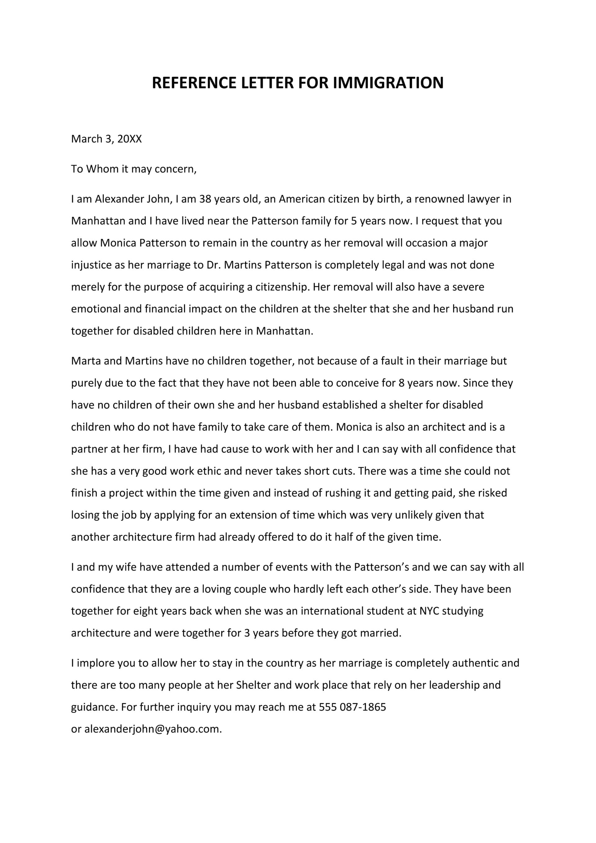 Friend Immigrant Character Reference Letter Template - Word