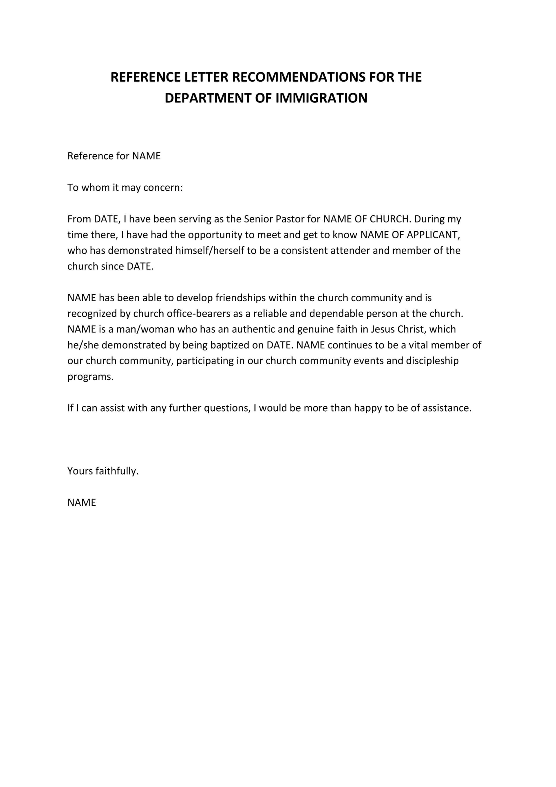 Church Community Immigrant Character Reference Letter - Word