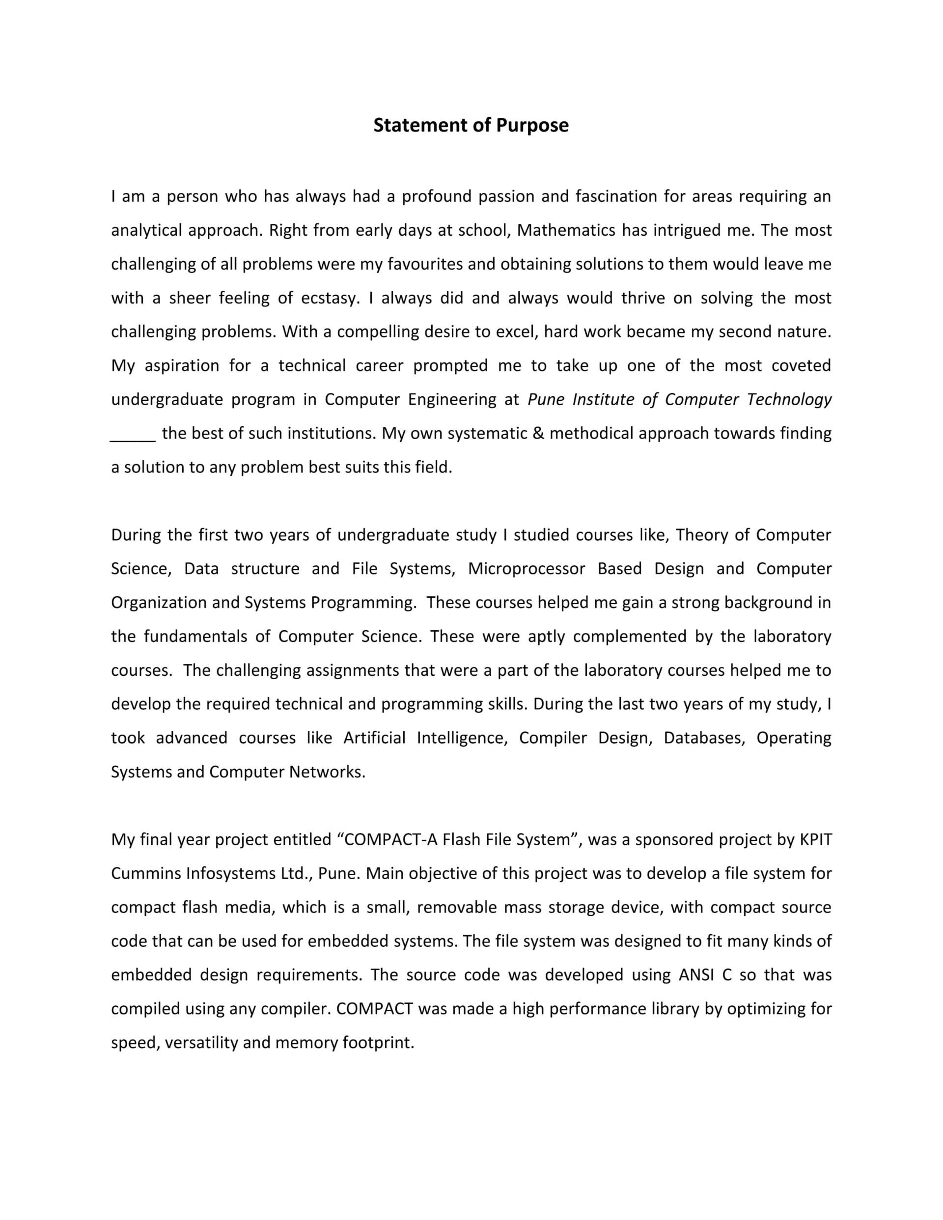 Statement of Purpose Template 25 - Word