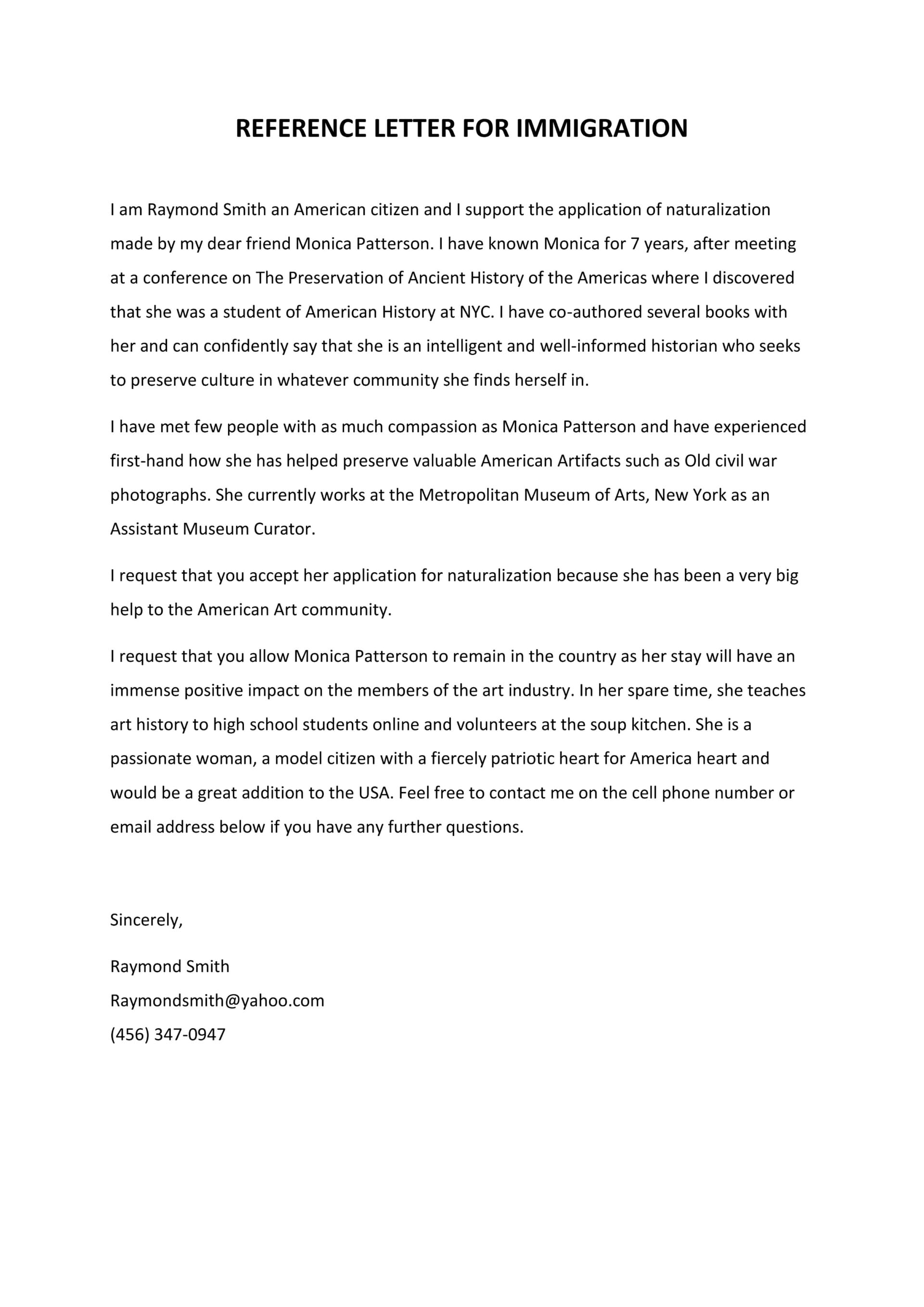 Student Immigrant Character Reference Letter Template - Word