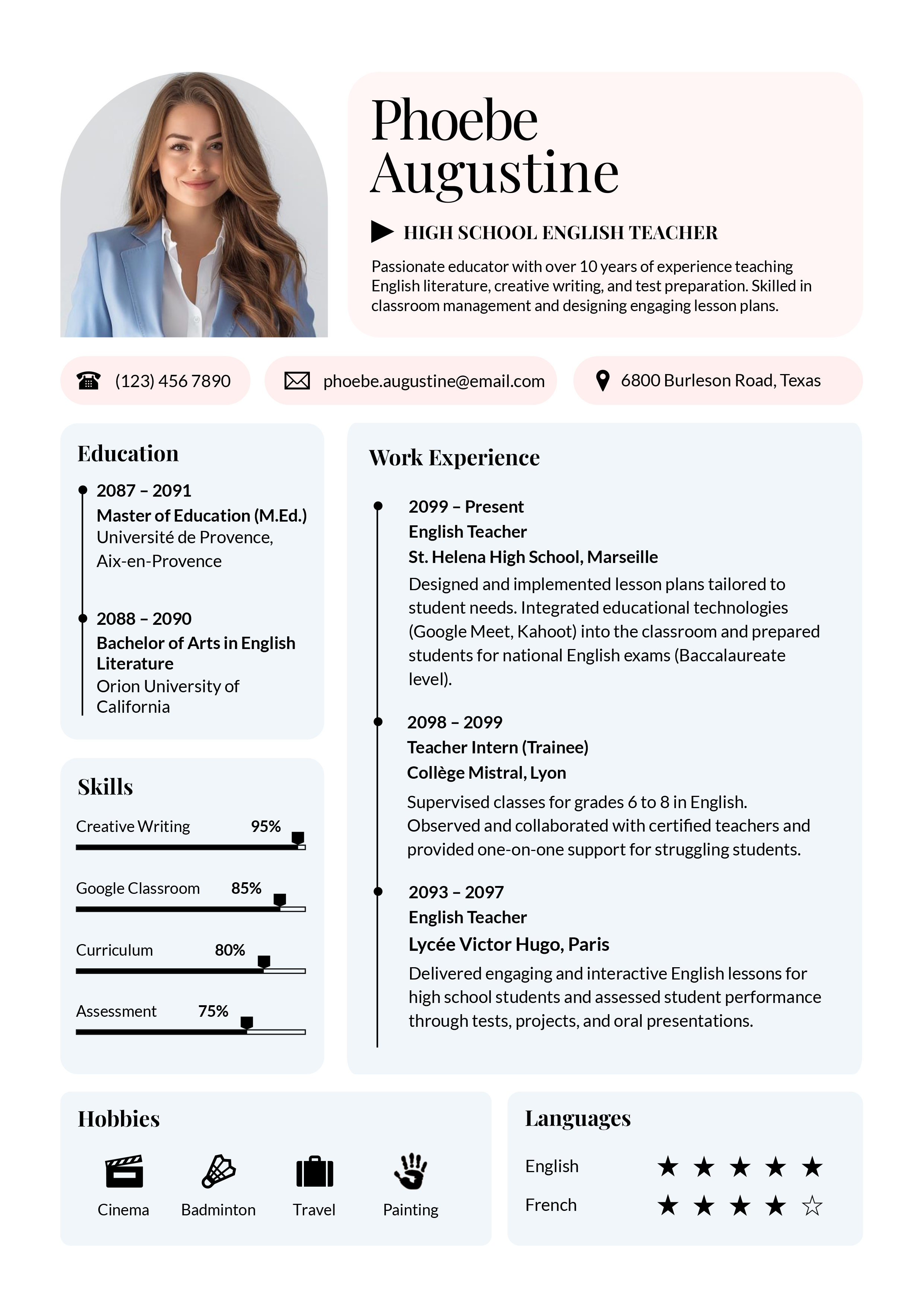 Teacher Resume Template - Word, Google Docs
