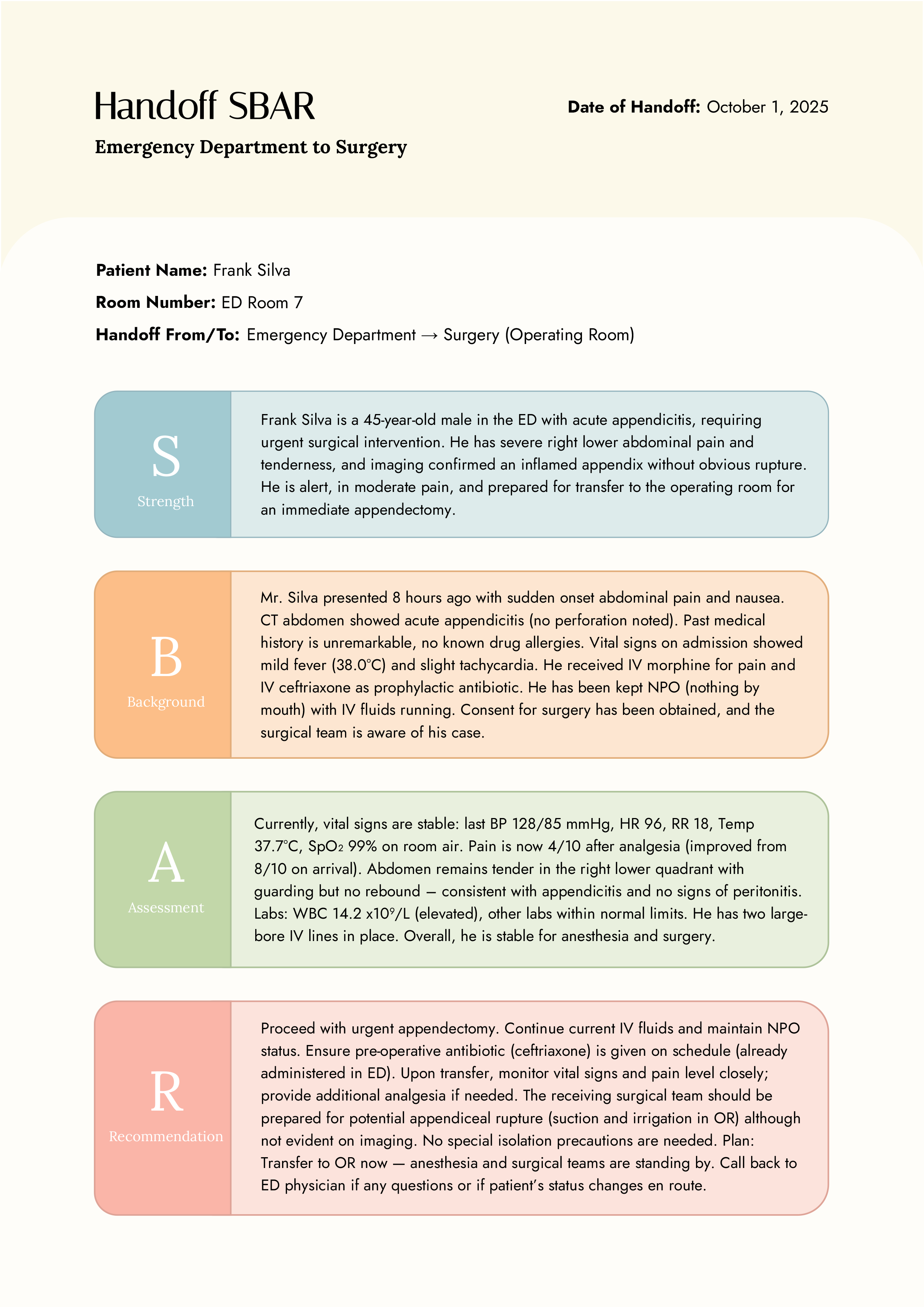 Handoff SBAR Template - Word, Google Docs