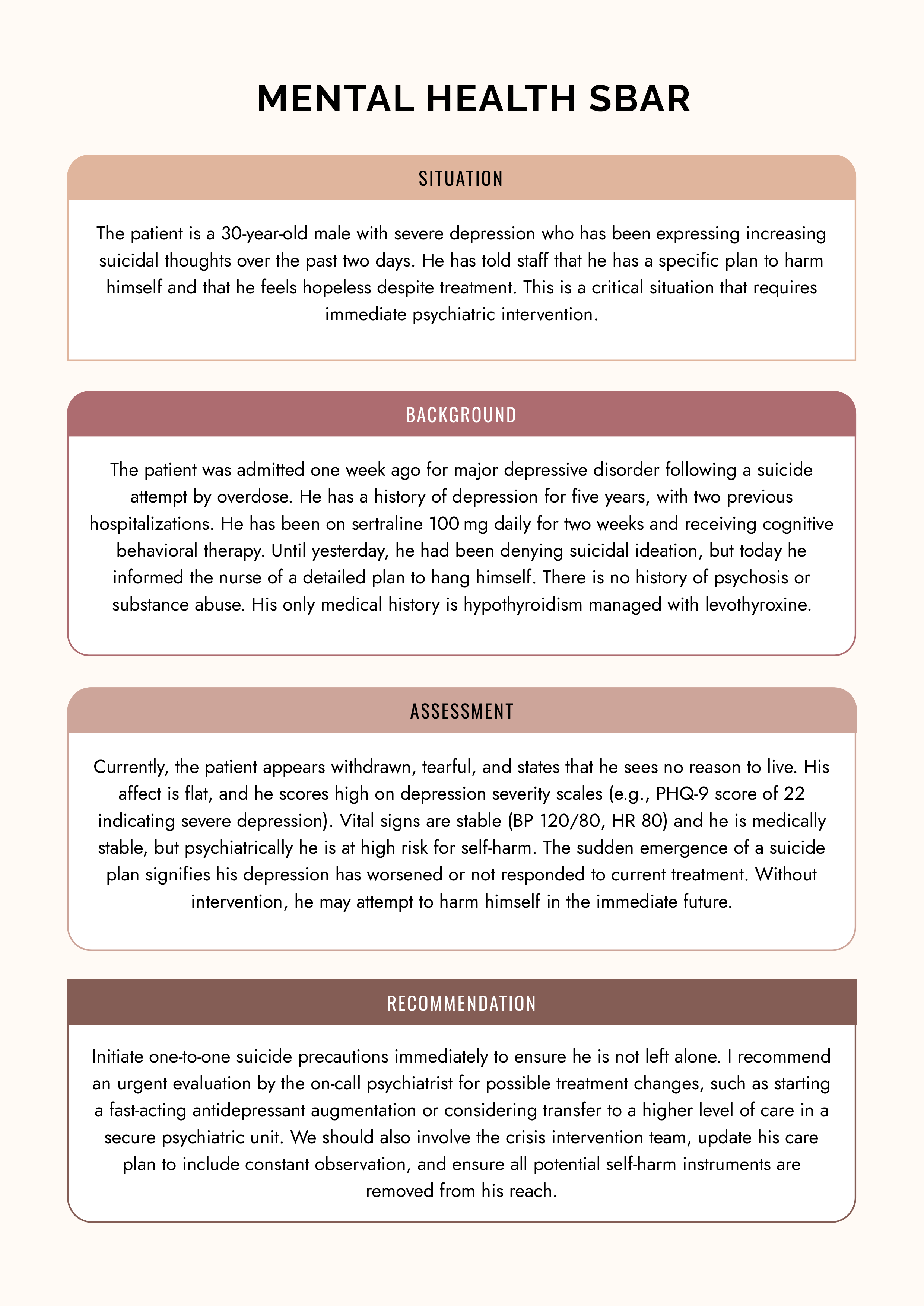 Mental Health SBAR Template - Word, Google Docs