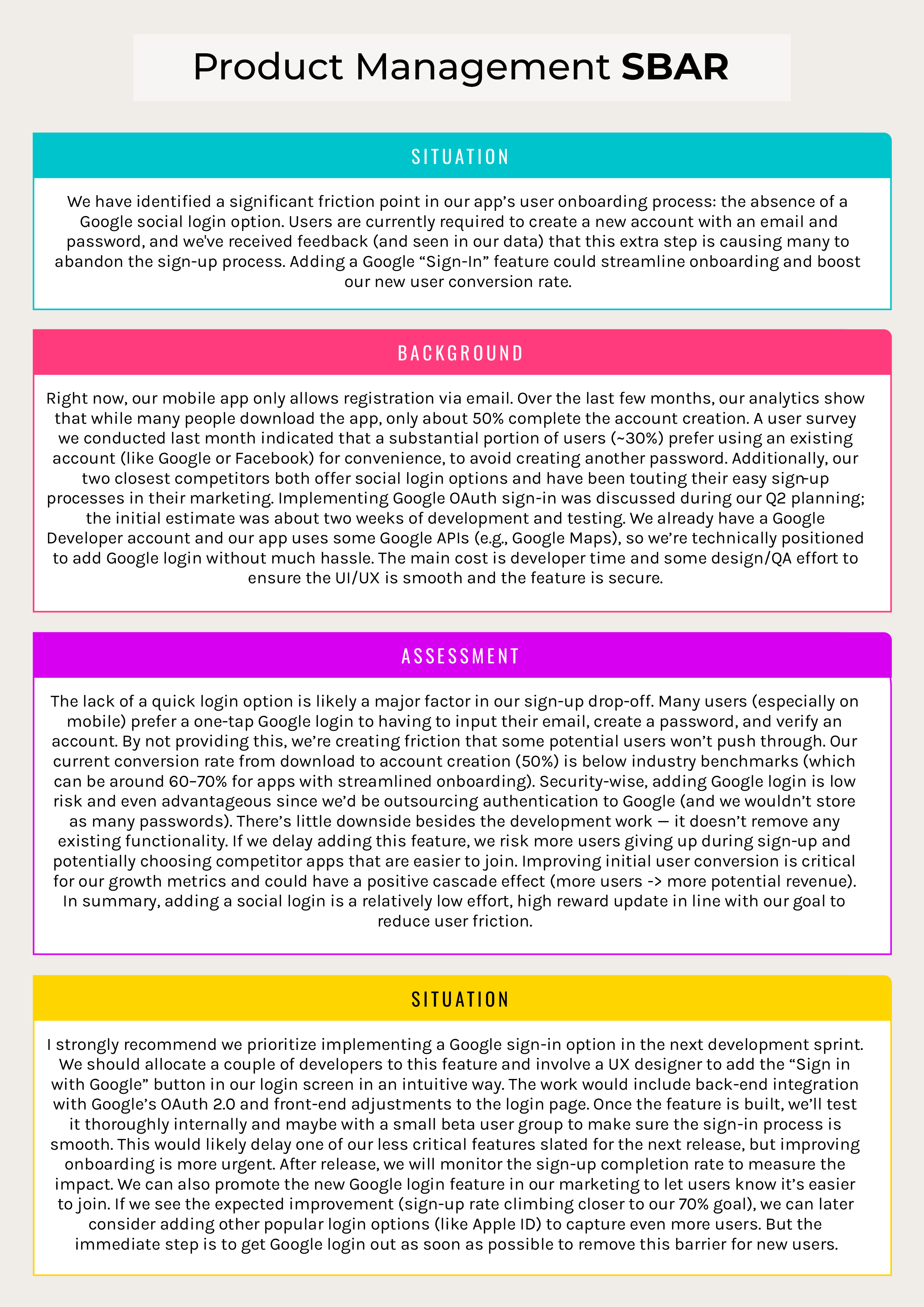 Product Management SBAR Template - Word, Google Docs