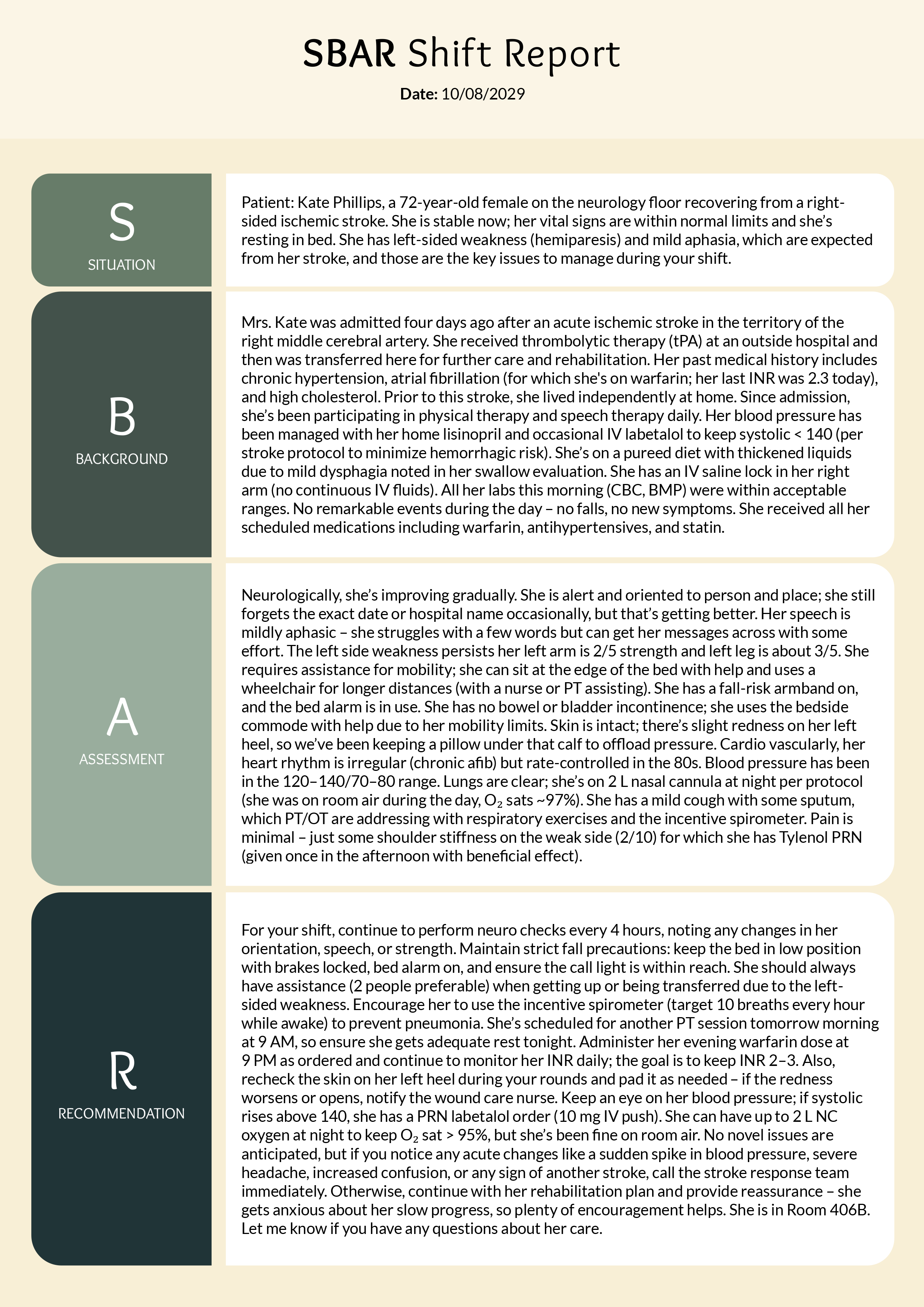 SBAR Shift Report Template - Word, Google Docs