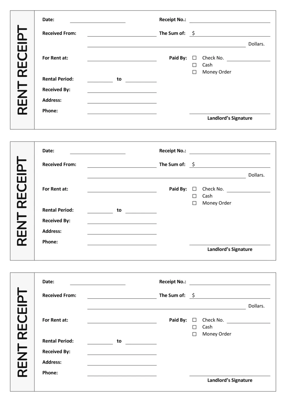 Blank Rent Receipt Template