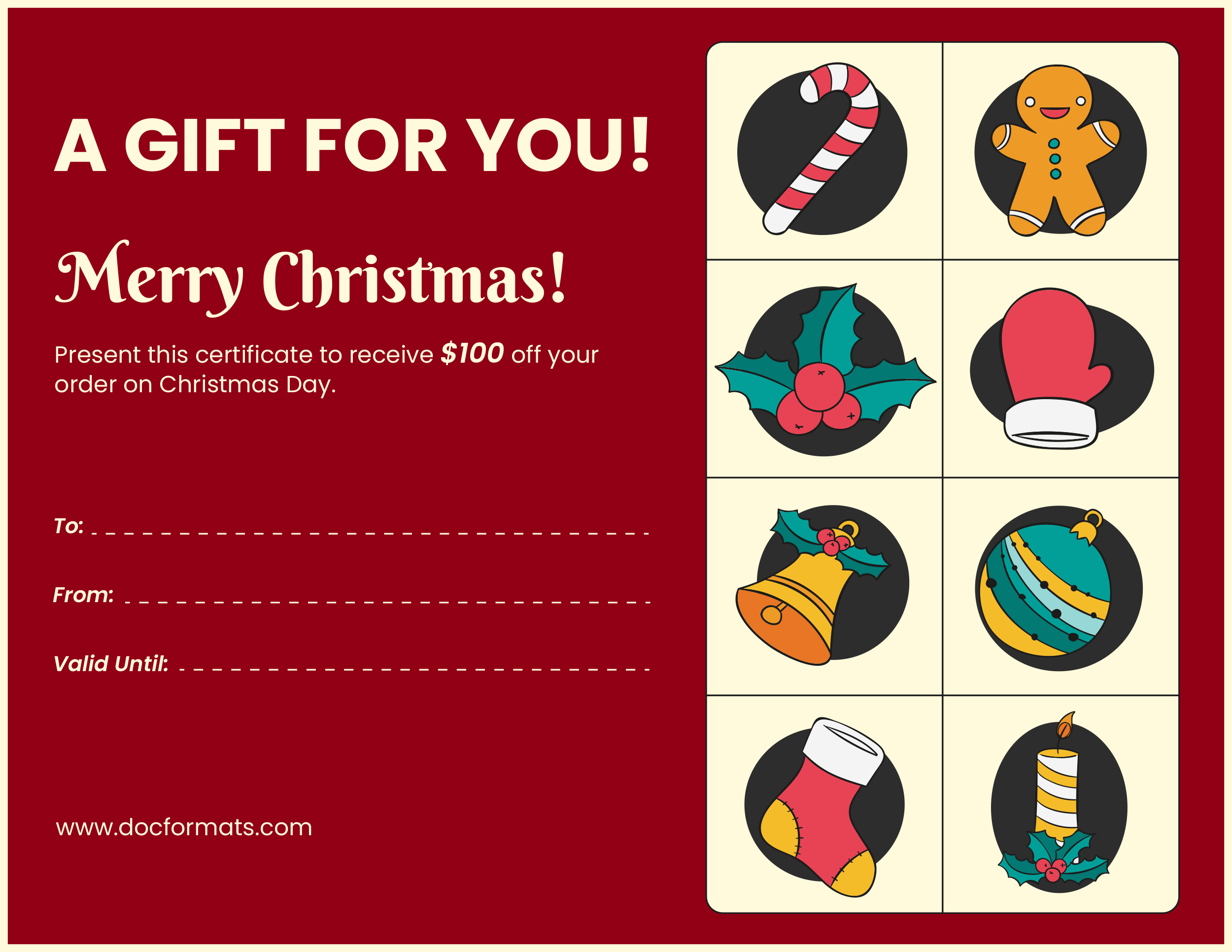 Bright Red Christmas Gift Certificate Template - PowerPoint, Google Slides, Adobe Illustrator