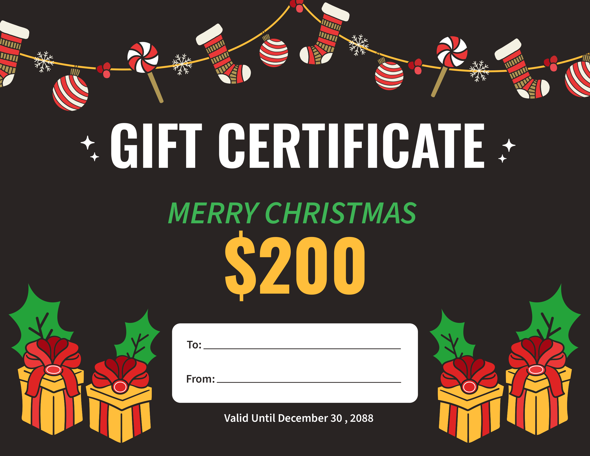 Colorful Christmas Gift Certificate Template - PowerPoint, Google Slides, Adobe Illustrator