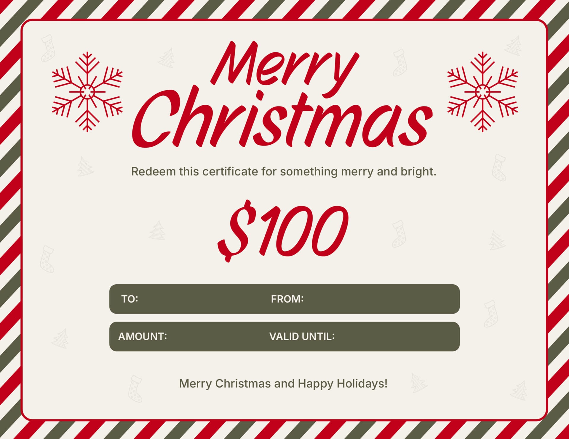 Dark Green and Red Christmas Gift Certificate Template - PowerPoint, Google Slides, Adobe Illustrator