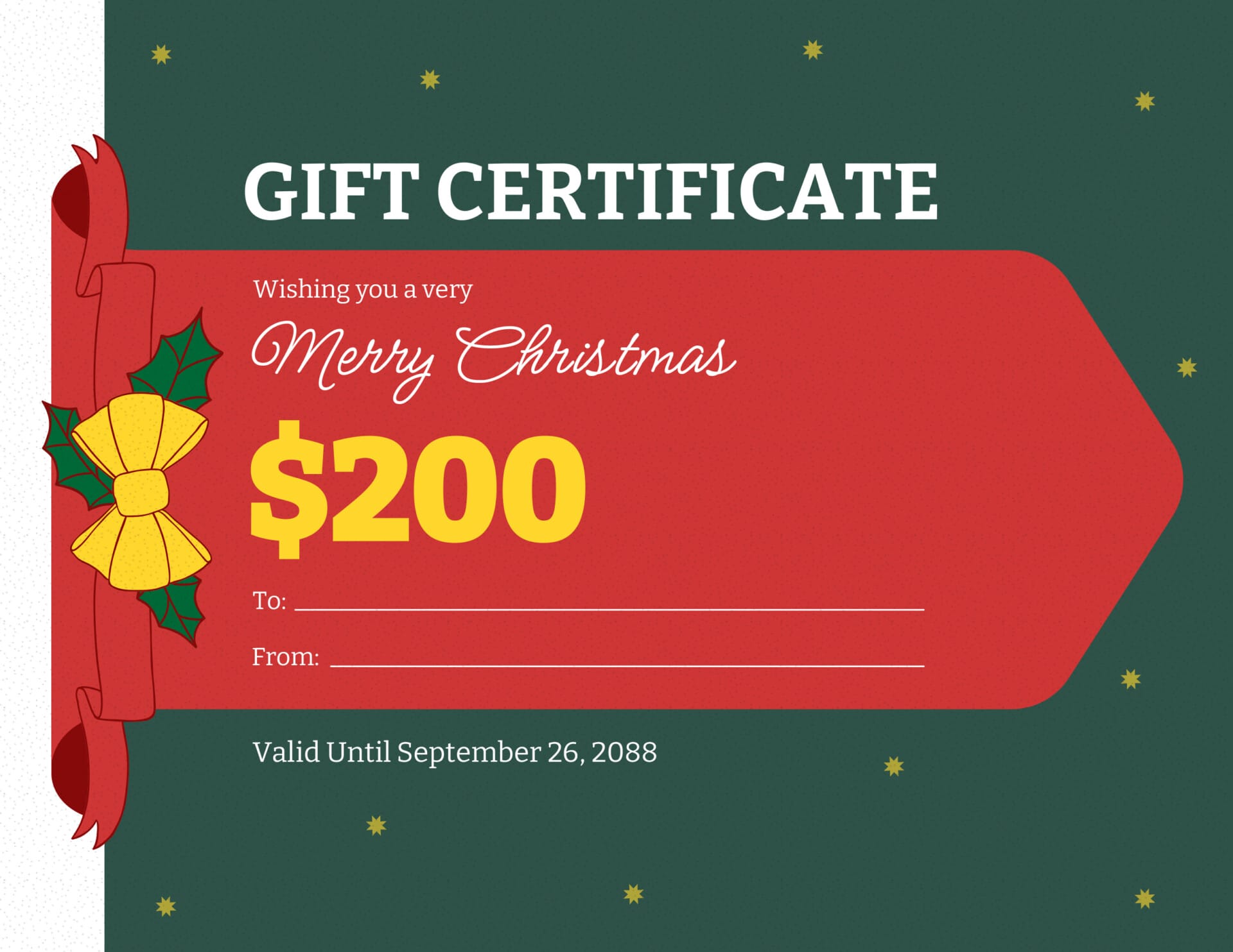 Dark Green and Red Christmas Gift Certificate Template - PowerPoint, Google Slides, Adobe Illustrator