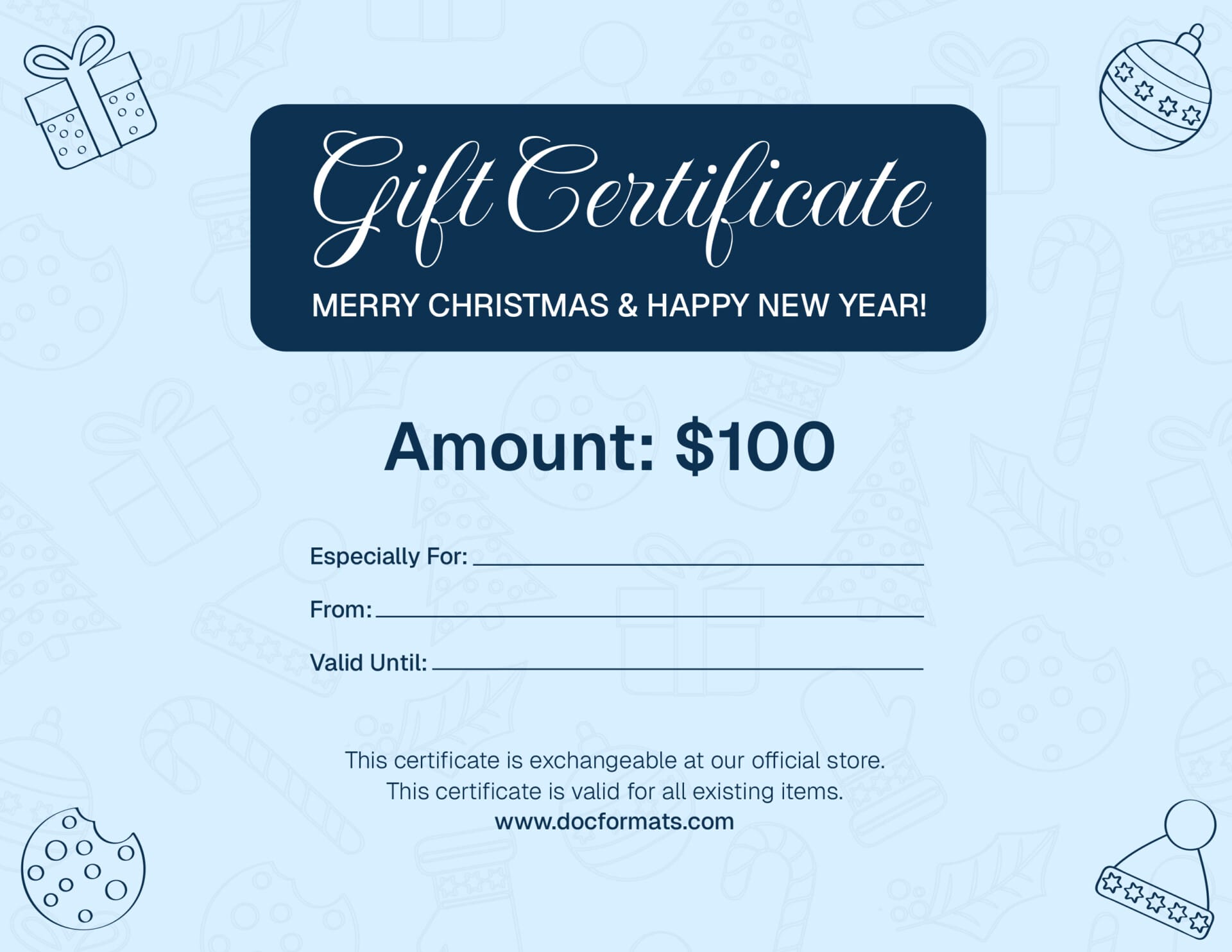 Light and Dark Blue Christmas Gift Certificate Template - PowerPoint, Google Slides, Adobe Illustrator - Page 02