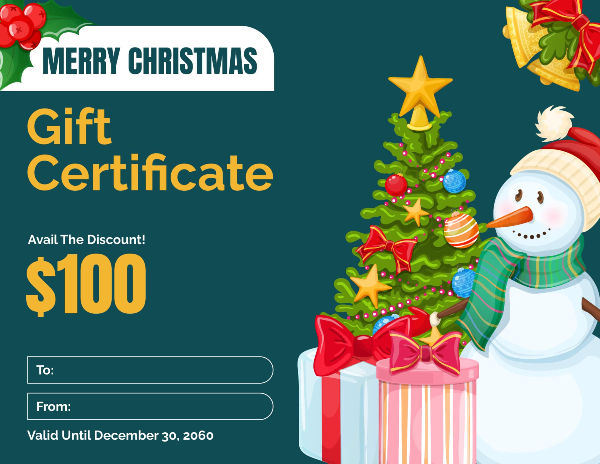 Modern Green Christmas Gift Certificate Template - PowerPoint, Google Slides, Adobe Illustrator