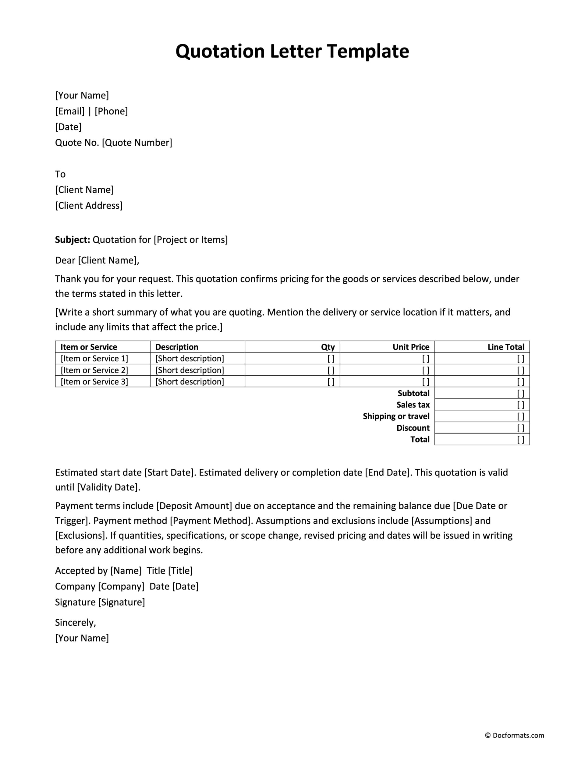Quotation Letter Template