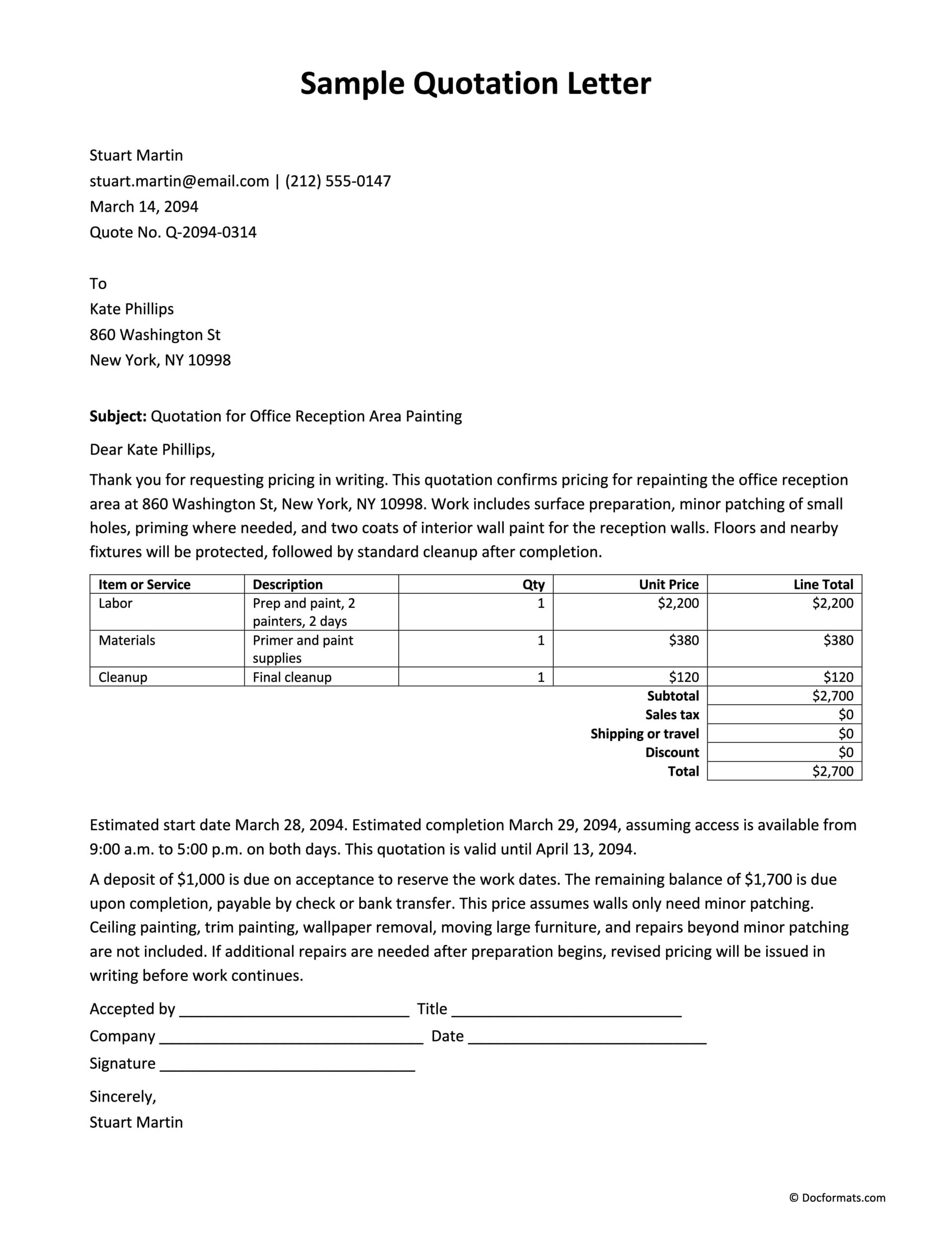 Sample Quotation Letter