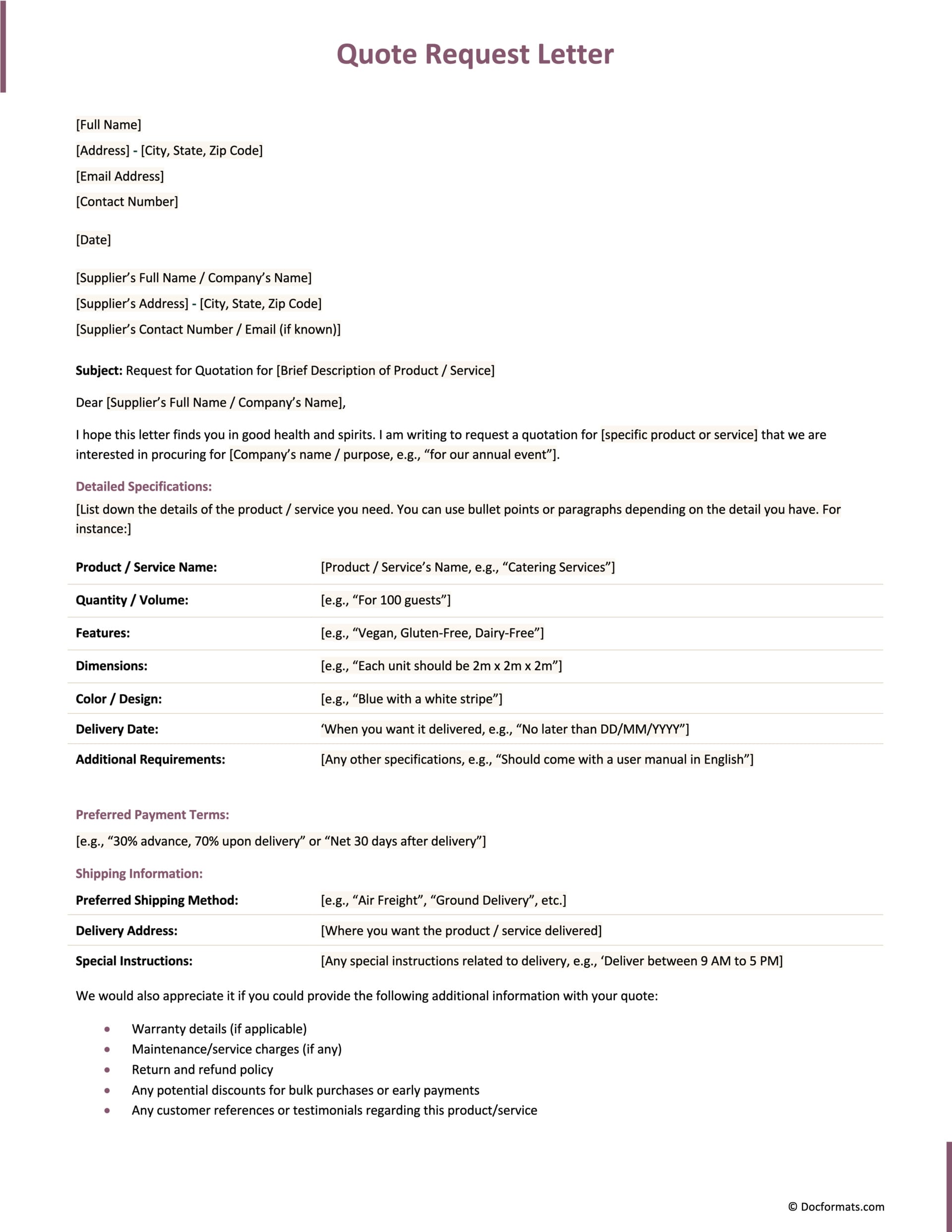 Quote Letter Template - Page 01