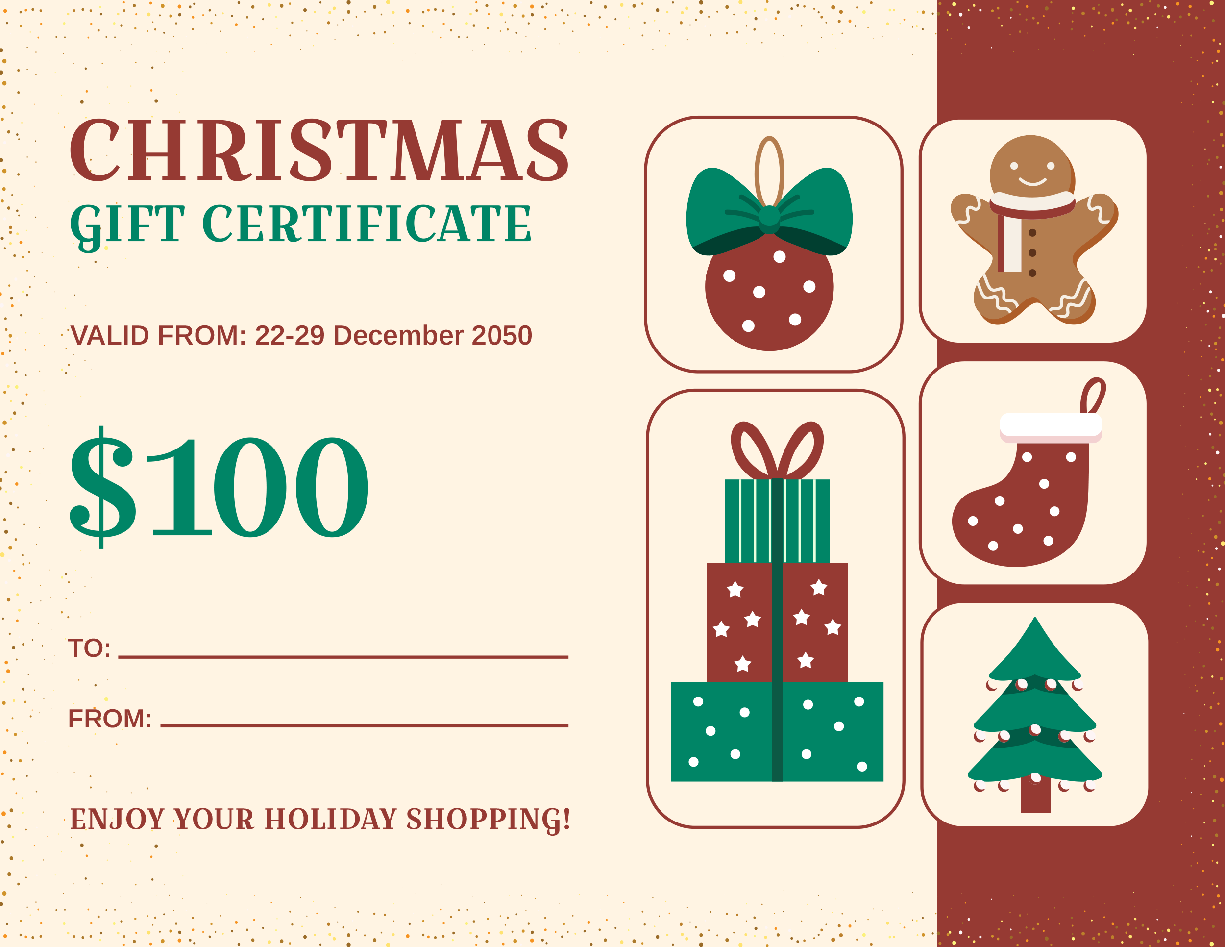 Reddish Brown Christmas Gift Certificate Template - PowerPoint, Google Slides, Adobe Illustrator