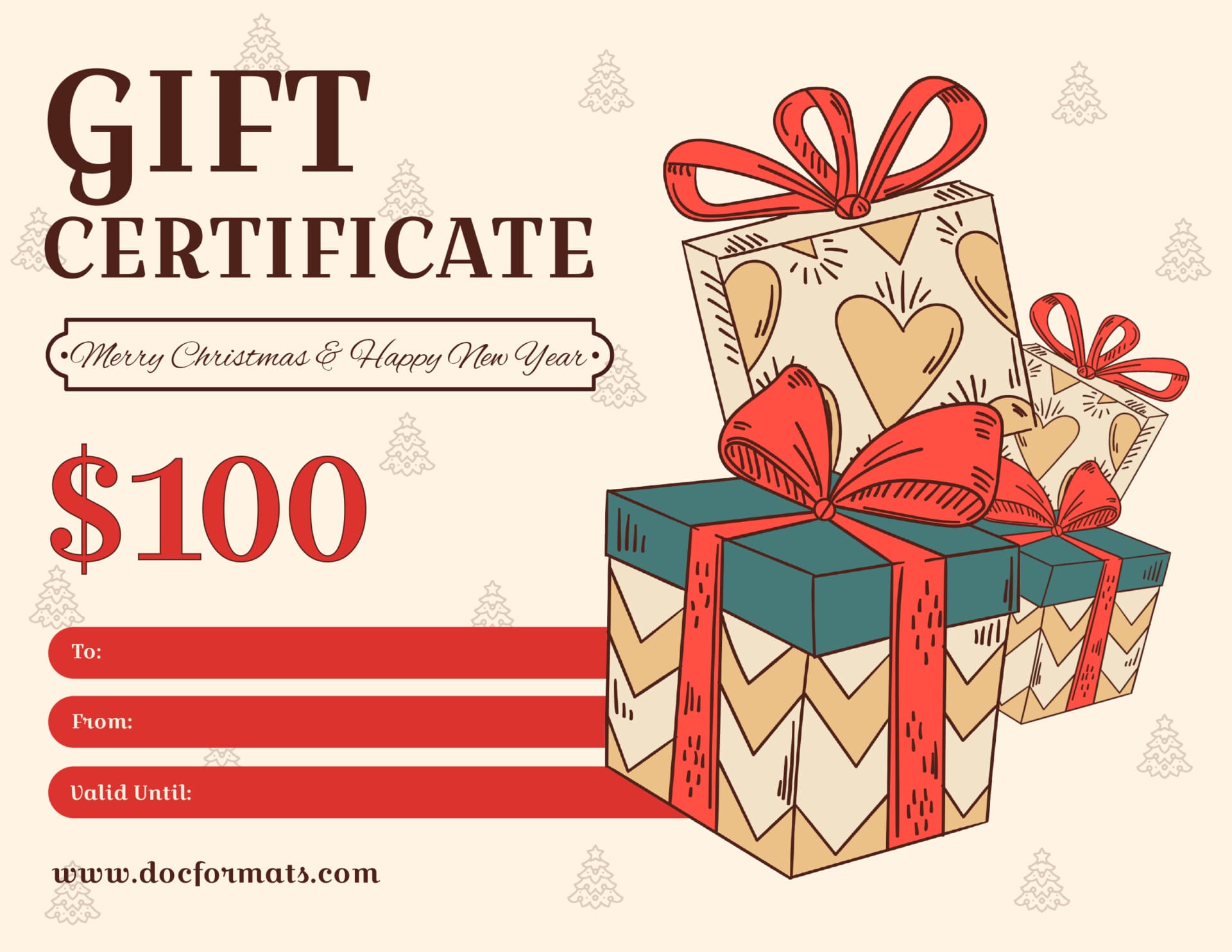 Skin and Red Christmas Gift Certificate Template - PowerPoint, Google Slides, Adobe Illustrator