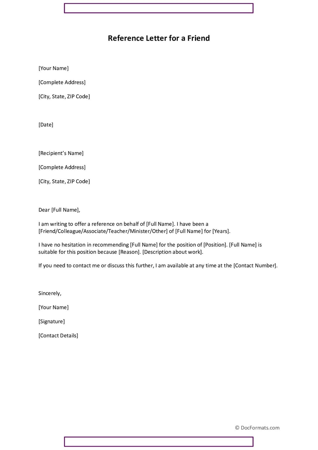 Reference Letter Template - 38+ Examples (Word | PDF)