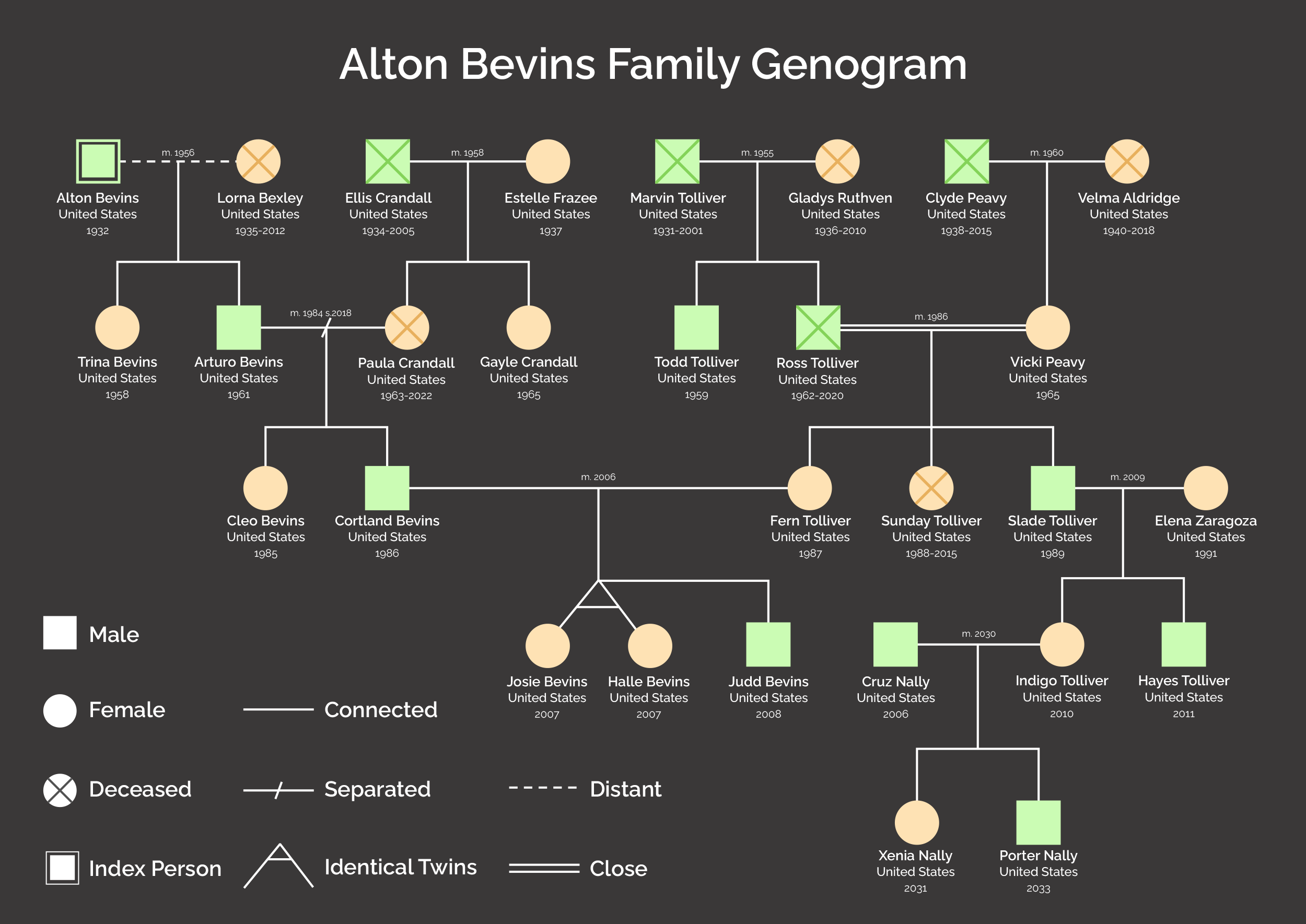 5 Generation Family Structural Genogram Template - PowerPoint, Google Slides