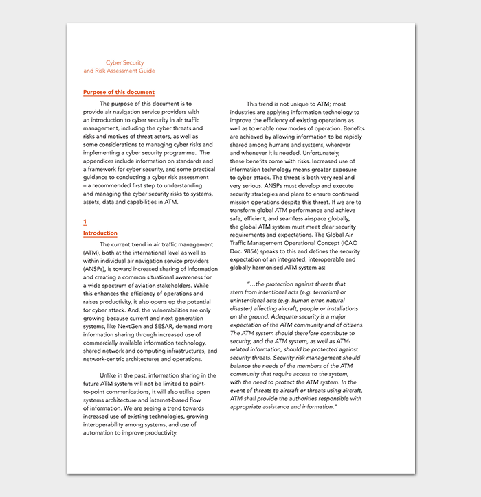 Cyber Security and Risk Assessment Template